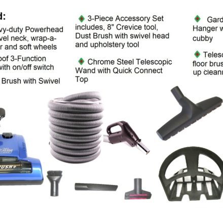 Universal Central Vacuum Kit with electric Power Brush-Hose-Tools