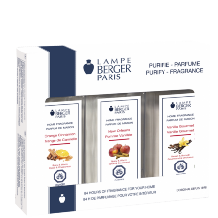Home fragrances to discover some of Lampe Berger Best Sellers: Orange Cinnamon, New Orleans and Vanilla gourmet.