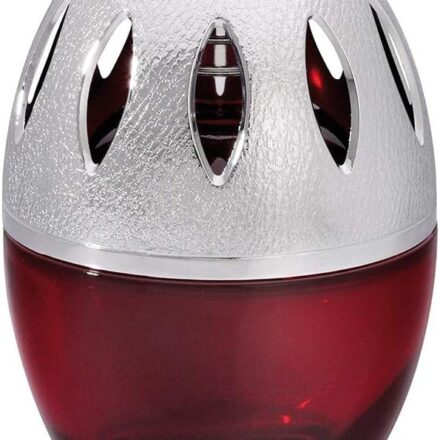 This egg-shaped lamp with red lacquered glass is simple, yet elegant